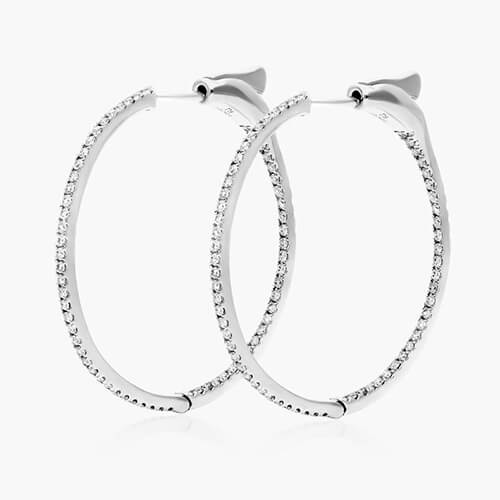 14k White Gold Inside Out Round Hoops, 1 Inch Diameter