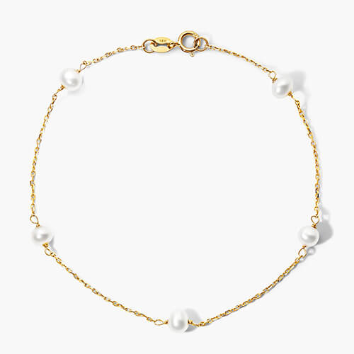 14k Yellow Gold Freshwater Cultured Pearl Station Bracelet