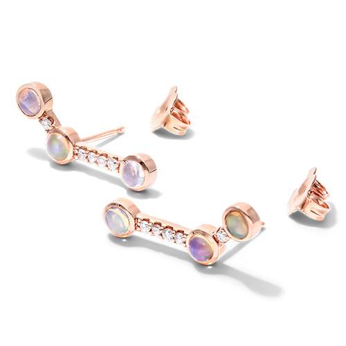 14K Rose Gold Opal and Diamond Constellation Climber Earrings