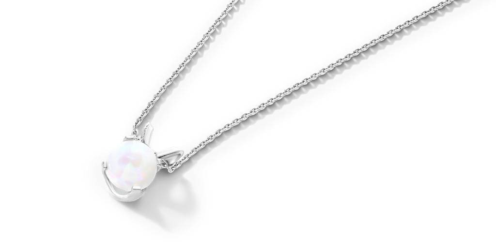 14K White Gold Opal Birthstone Necklace