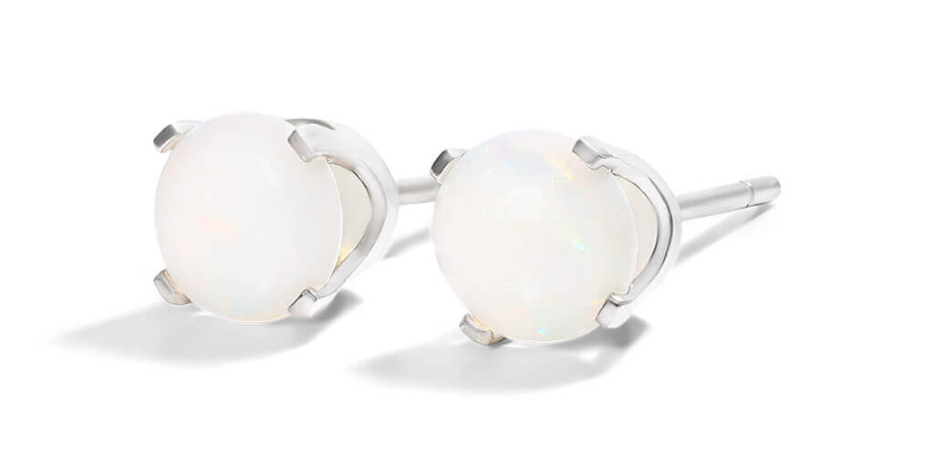 14K White Gold Opal Birthstone Earrings