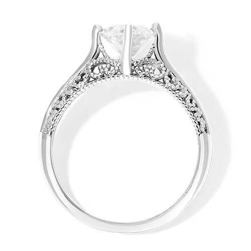 14K White Gold Beaded Filigree Cathedral Kite-Set Engagement Ring