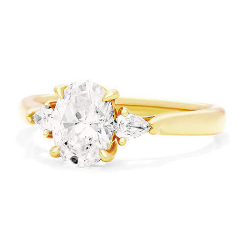 14K Yellow Gold Three Stone Pear Shaped Engagement Ring