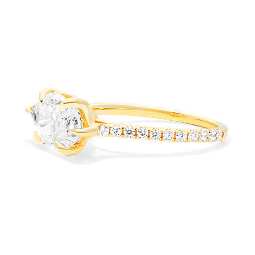 14K Yellow Gold East West Pavé Cathedral Diamond Engagement Ring