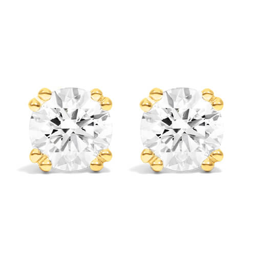 14k Yellow Gold Pair Of Double Prong Lab Created Diamond Stud Earrings