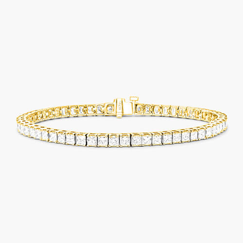 14k Yellow Gold Princess Cut Lab Created Diamond Tennis Bracelet