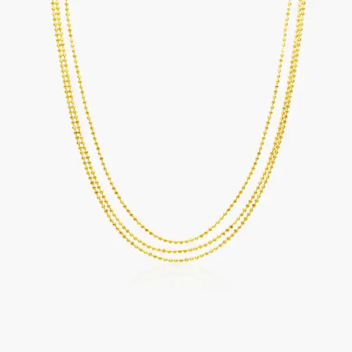 14K Yellow Gold Triple Strand Bead Choker Necklace