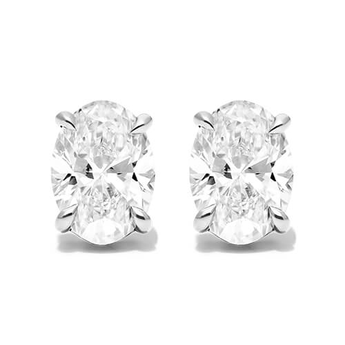 18k White Gold Oval Shape Diamond Stud Earrings