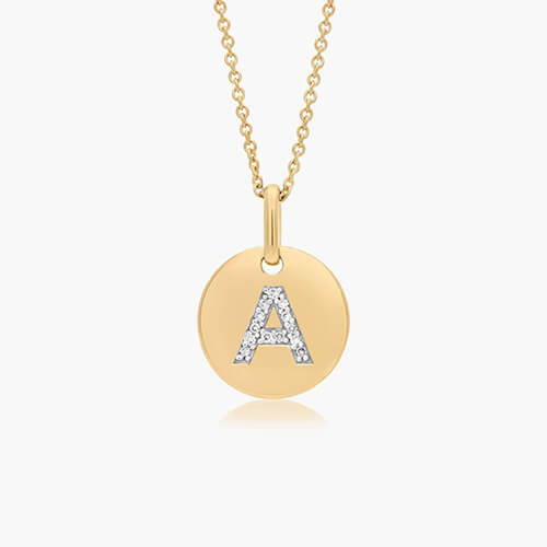 14K Yellow Gold Diamond Initial A Pendant