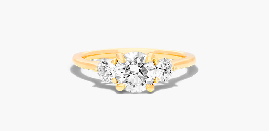 14K Yellow Gold Classic Round Shape Three Stone Engagement Ring