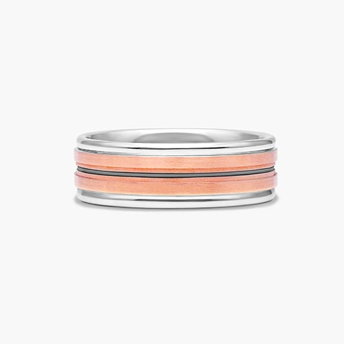 White And Rose Gold 7mm Centric Two Tone Brushed Band