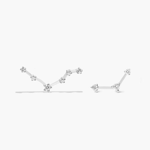 White Gold Lab Created Diamond Libra Constellation Stud Earrings