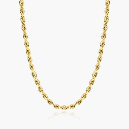 14K Yellow Gold Solid 2.5mm Rope Chain Necklace - 22 Inches