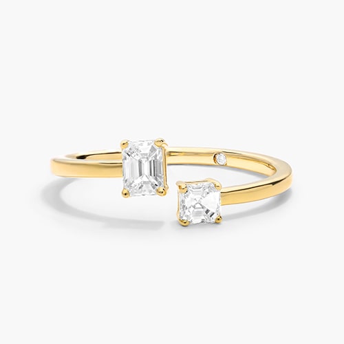 Emerald And Asscher Cut Diamond Juxtapose Open Ring
