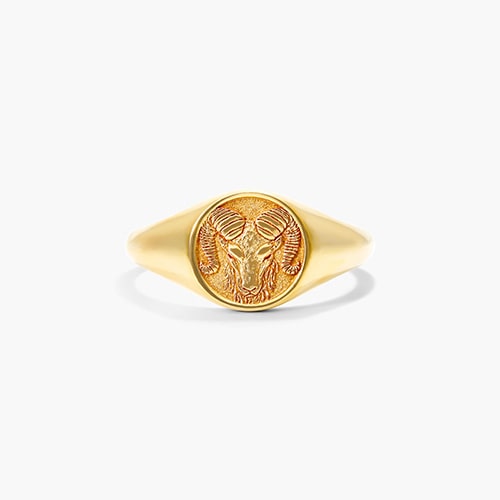 14K Yellow Gold Aries Zodiac Signet Ring