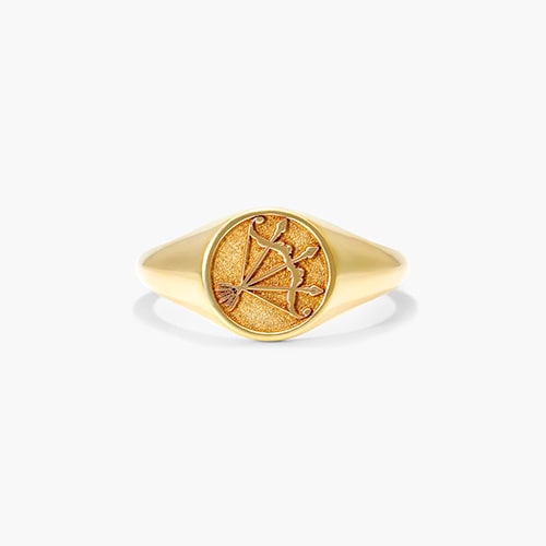 14K Yellow Gold Sagittarius Zodiac Signet Ring