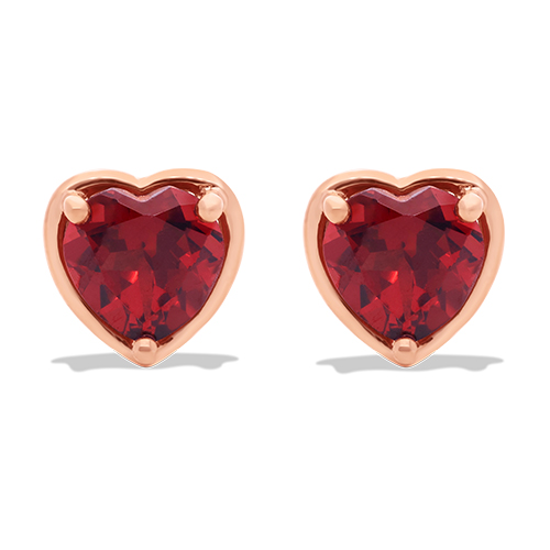 14K Rose Gold Radiant Reflections Garnet Heart Stud Earrings