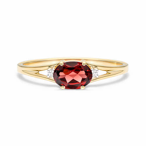14K Yellow Gold Oval Garnet And Diamond Accent Birthstone Ring