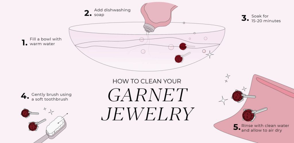 How to clean garnet jewelry infographic