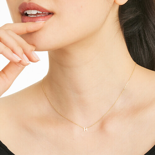 14K Yellow Gold Mini Initial H Necklace