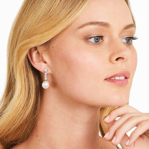 18K White Gold South Sea Cultured Pearl And Diamond Earrings