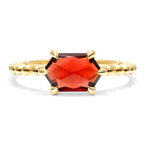 14K Yellow Gold Garnet Hexagon Ring