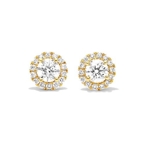 14K Yellow Gold Halo Lab Created Diamond Stud Earrings