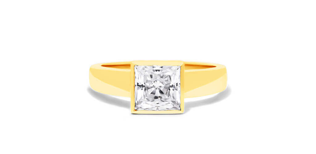 14K Yellow Gold Bezel Set Princess Shaped Diamond Solitaire Ring