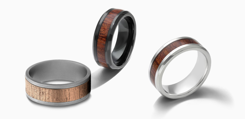Three different Men's Carved Wedding Rings