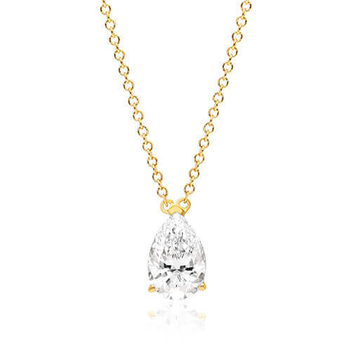 14K Yellow Gold Point Up Pear Shape Diamond Solitaire Pendant