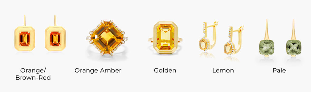 Different shades of citrine gemstone