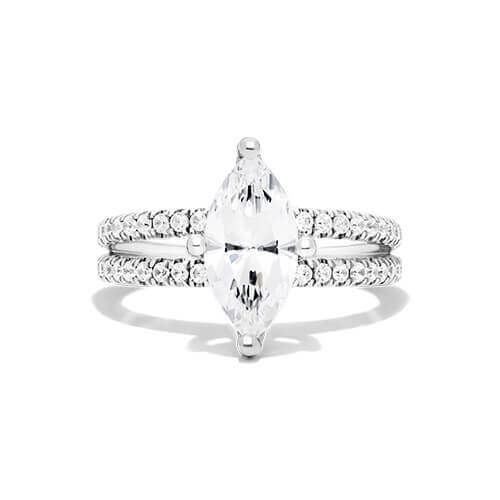 14K White Gold Pavé Split Shank Contour Diamond Engagement Ring