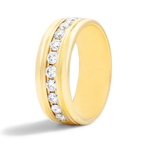 14K Yellow Gold 8mm Comfort-Fit Channel Set Diamond Band