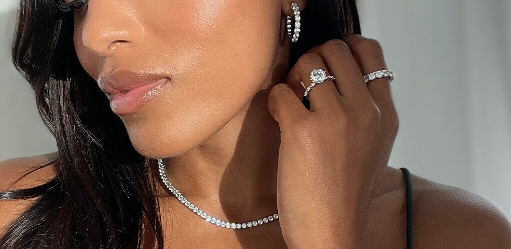 Model Wearing Diamond Jewelry