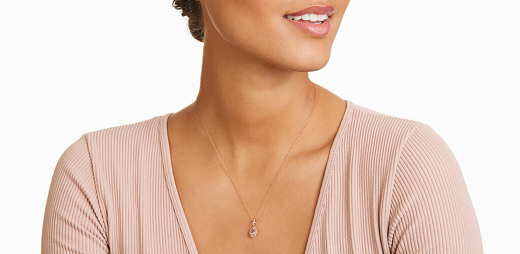 14K Rose Gold Oval Halo Morganite And Diamond Necklace