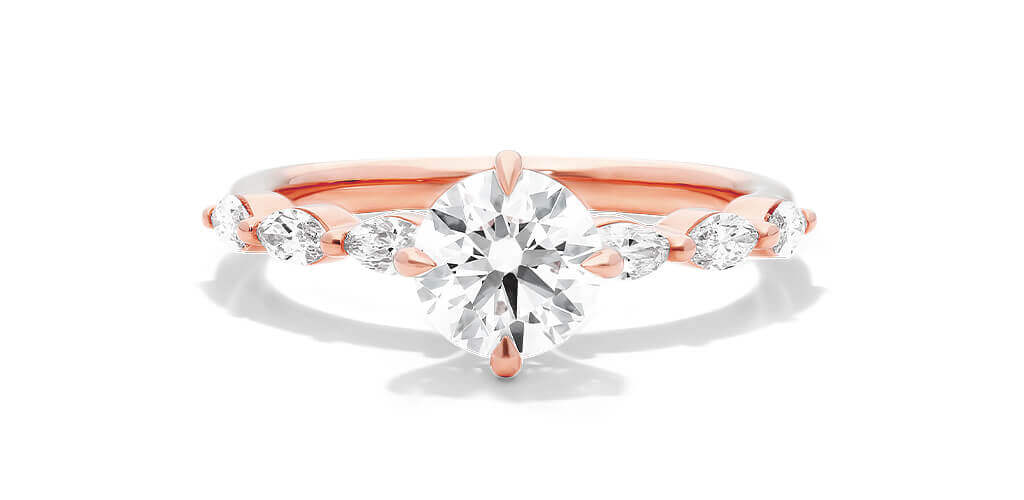 14K Rose Gold Shared Prong Marquise Side Stone Diamond Engagement Ring