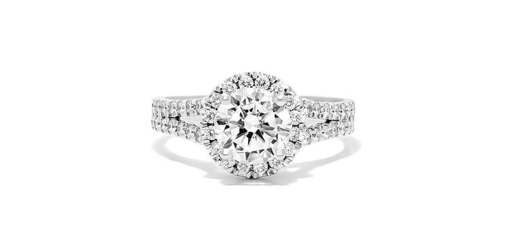 14K White Gold Round Split Band Diamond Halo Engagement Ring