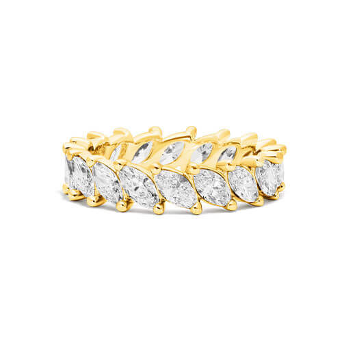 14K Yellow Gold Diagonal Marquise Cut Diamond Eternity Ring