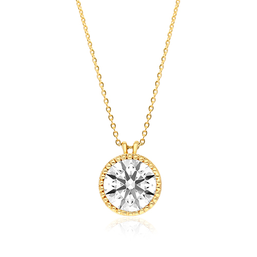 14K Yellow Gold Milgrain Bezel Lab-Grown Diamond Pendant (1.00 CTW - F-G / VS2-SI1)