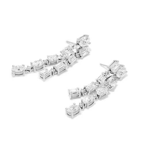 14K White Gold Cascading Lab Grown Diamond Earring