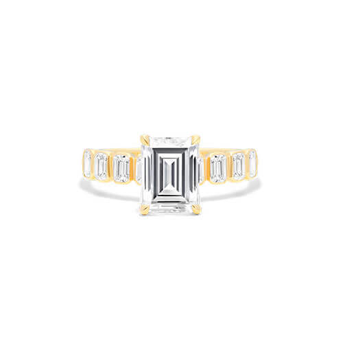 14K Yellow Gold Bezel Set Emerald Cut Diamond Engagement Ring