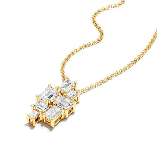 14K Yellow Gold Assemblage Emerald Cut Lab Grown Diamond Necklace