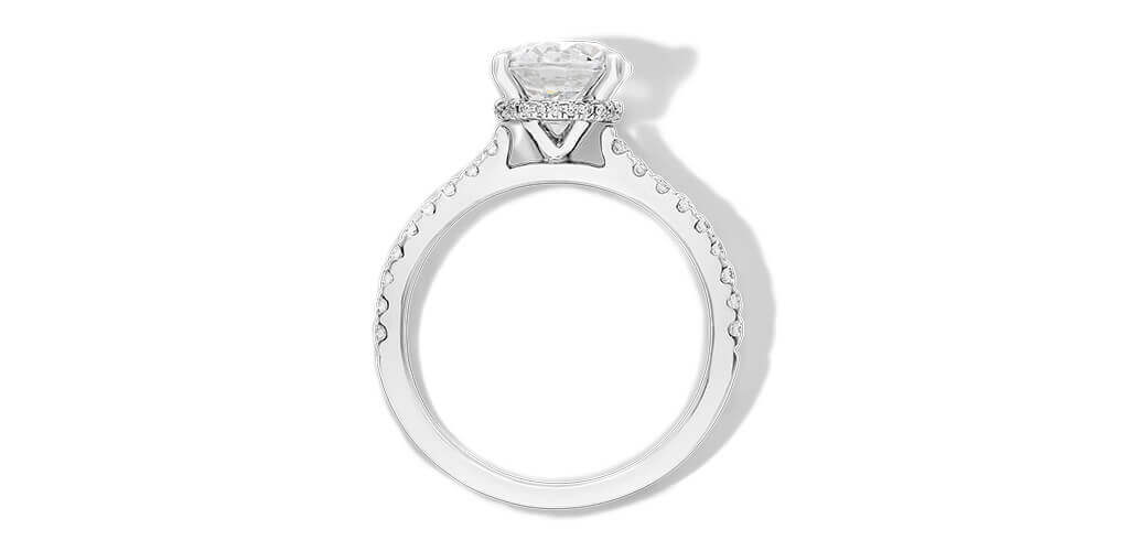 14K White Gold Hidden Halo Pavé Cathedral Engagement Ring