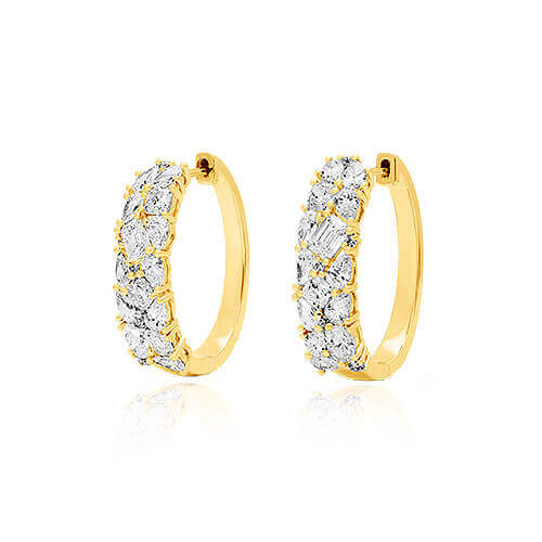 14K Yellow Gold Fancy Scatter La Grown Diamond Wide Hoop Earrings