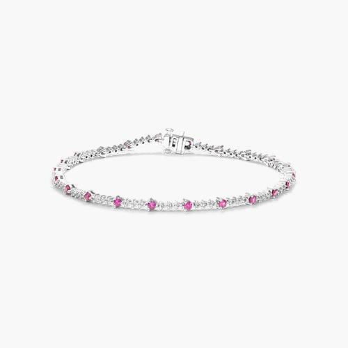 14K White Gold Perpetual Diamond and Ruby Tennis Bracelet