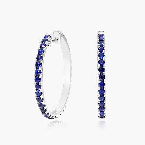 14K White Gold Half and Half Sapphire and Diamond Hoop Earrings