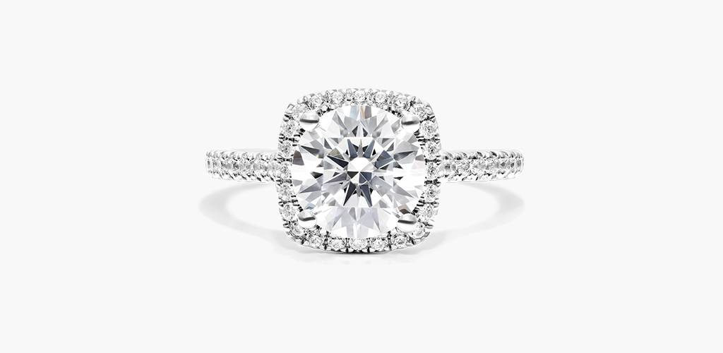 Platinum Cushion Outline Pavé Engagement Ring