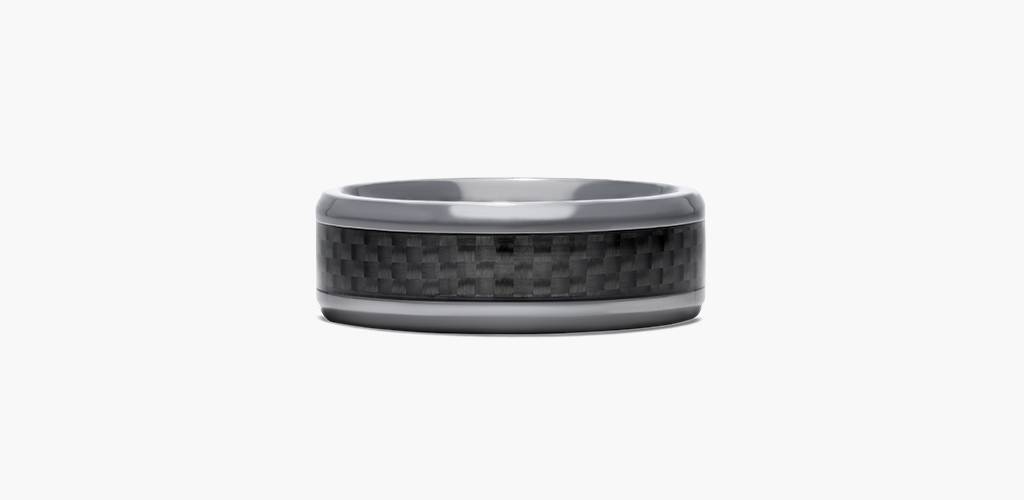 Black Titanium 8mm Comfort Fit Carbon Fiber Inlay Design Ring