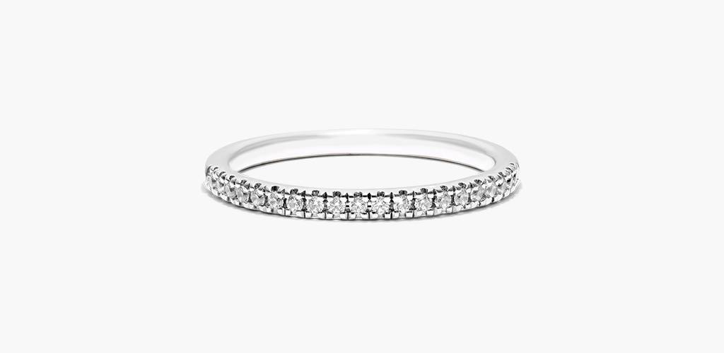 14K White Gold Thin Pavé Set Diamond Wedding Ring