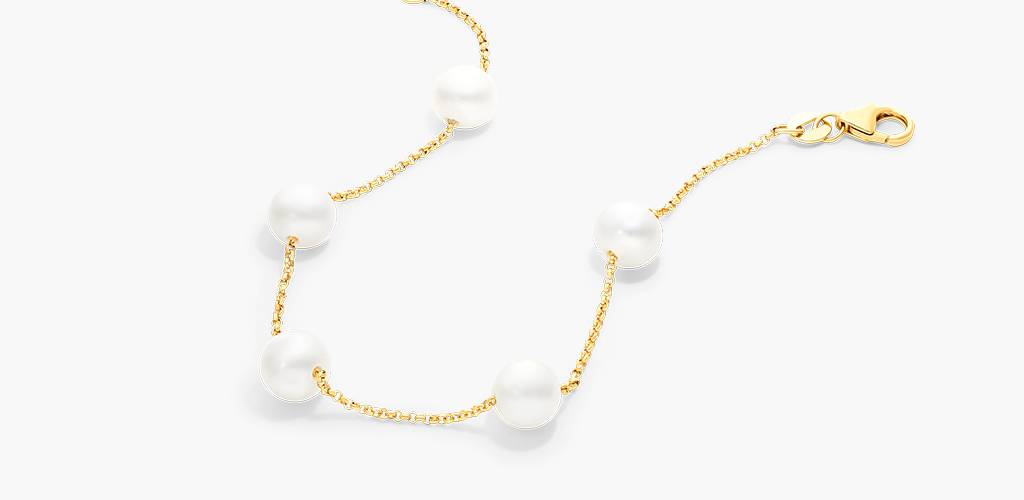 14K Yellow Gold Freshwater Cultured Pearl Station Bracelet